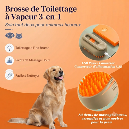 Brosse de Toilettage à Vapeur 3-en-1 pour Chat et Chien