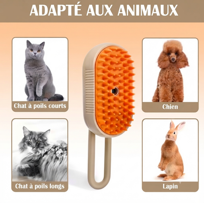Brosse de Toilettage à Vapeur 3-en-1 pour Chat et Chien