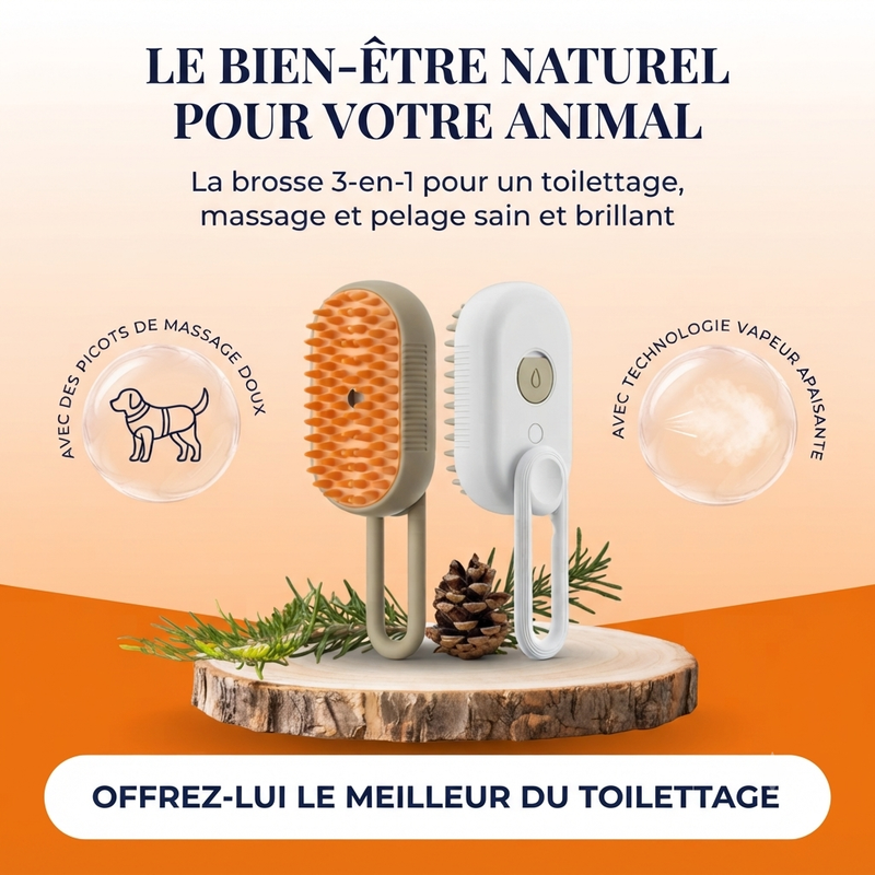 Brosse de Toilettage à Vapeur 3-en-1 pour Chat et Chien