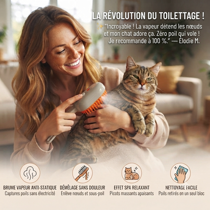 Brosse de Toilettage à Vapeur 3-en-1 pour Chat et Chien
