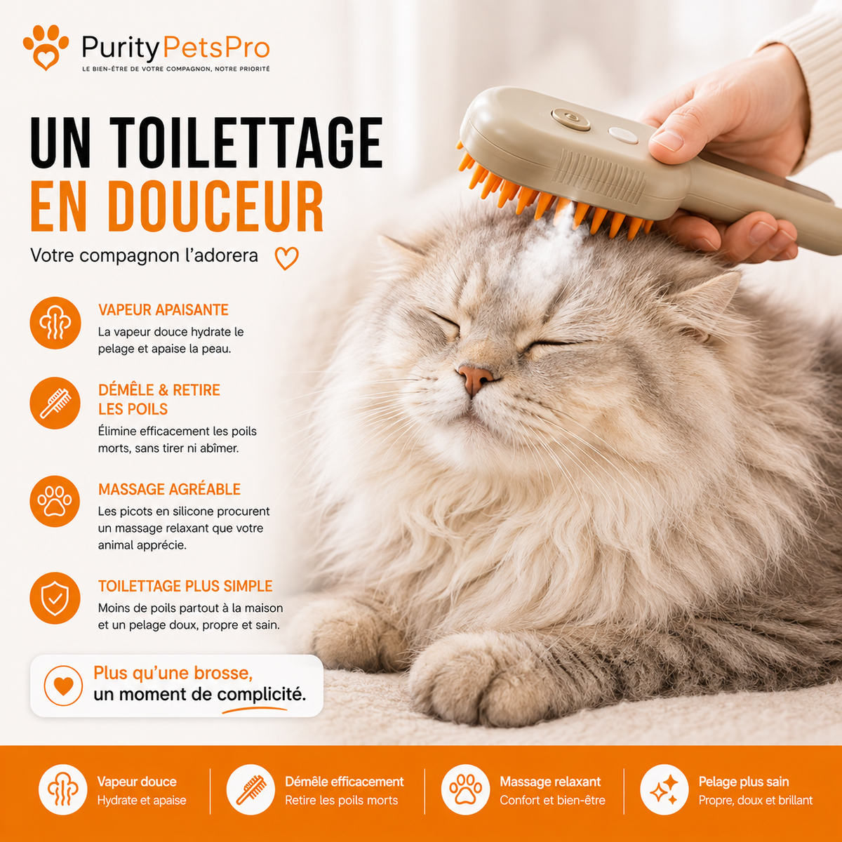 3-in-1 Dampf-Pflegebürste für Katzen und Hunde