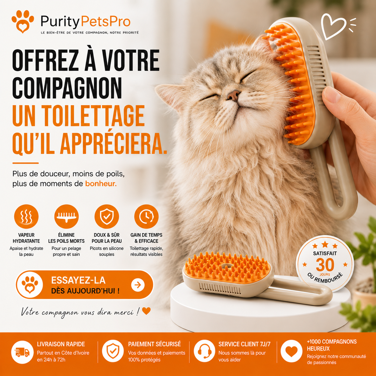 3-in-1 Dampf-Pflegebürste für Katzen und Hunde