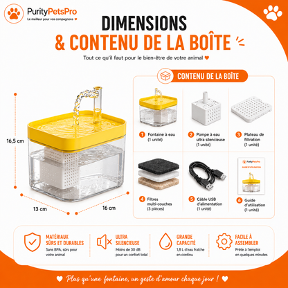 Fontaine à Eau Automatique pour Chats & Chiens | Ultra Silencieuse – Filtration Continue – 2L