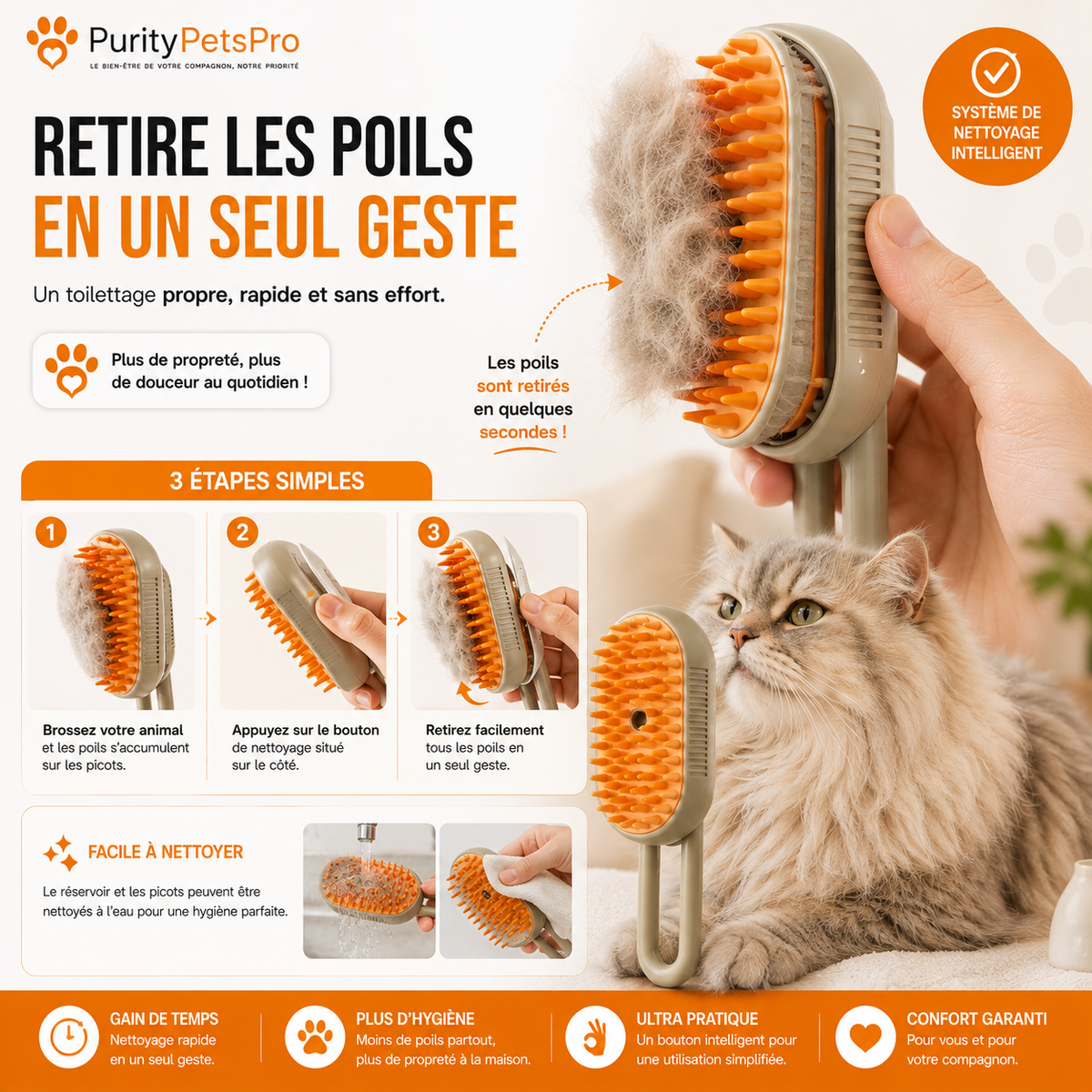 3-in-1 Dampf-Pflegebürste für Katzen und Hunde