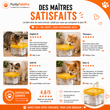 Fontaine à Eau Automatique pour Chats & Chiens | Ultra Silencieuse – Filtration Continue – 2L